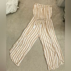 Blue Island Tan and White Striped Swim Coverup